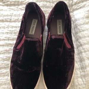Red suede Steve Madden slip ons